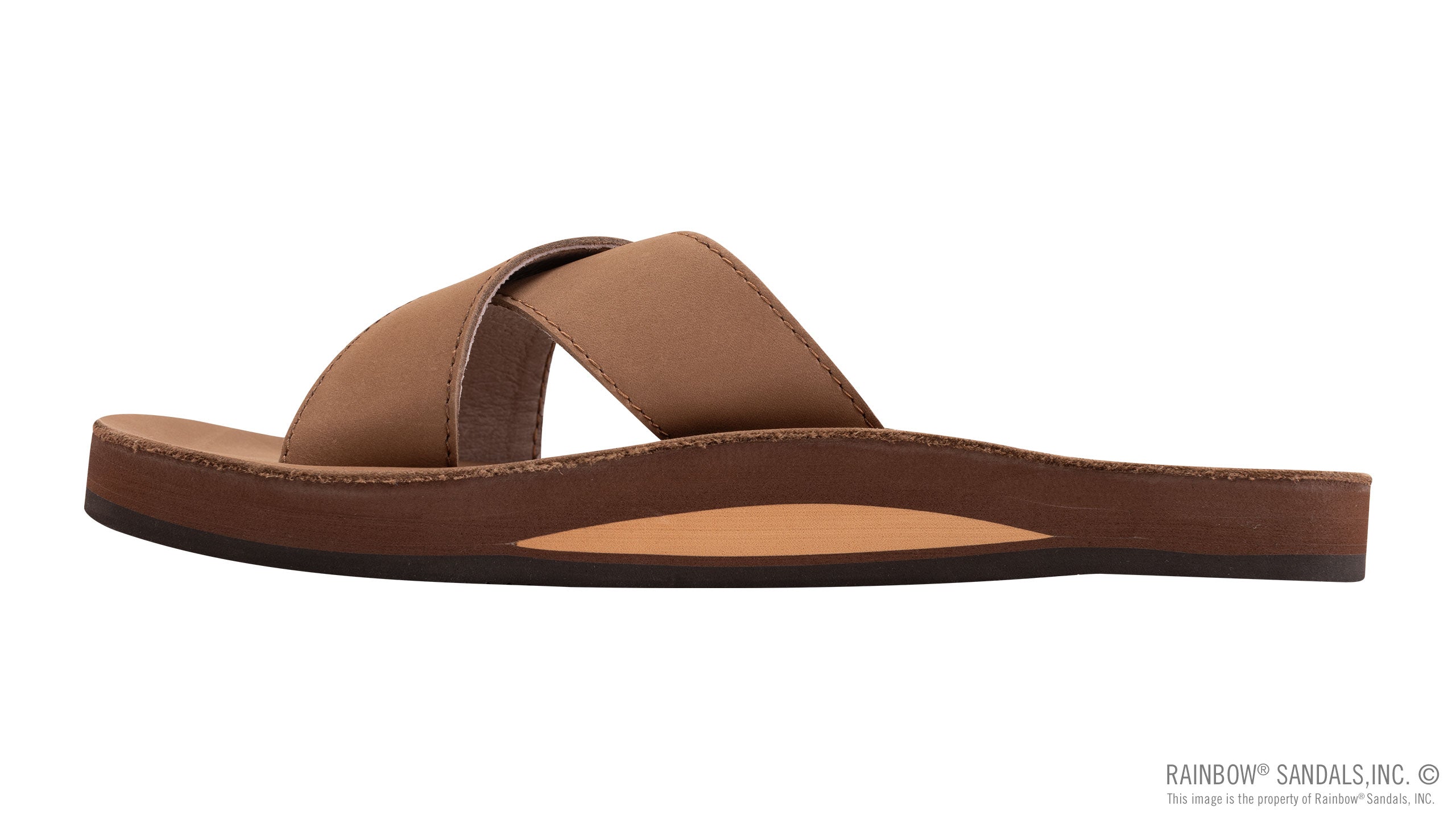 Premier Leather Top Sole Single Layer Arch Cross Strap Flat Stitch Slide