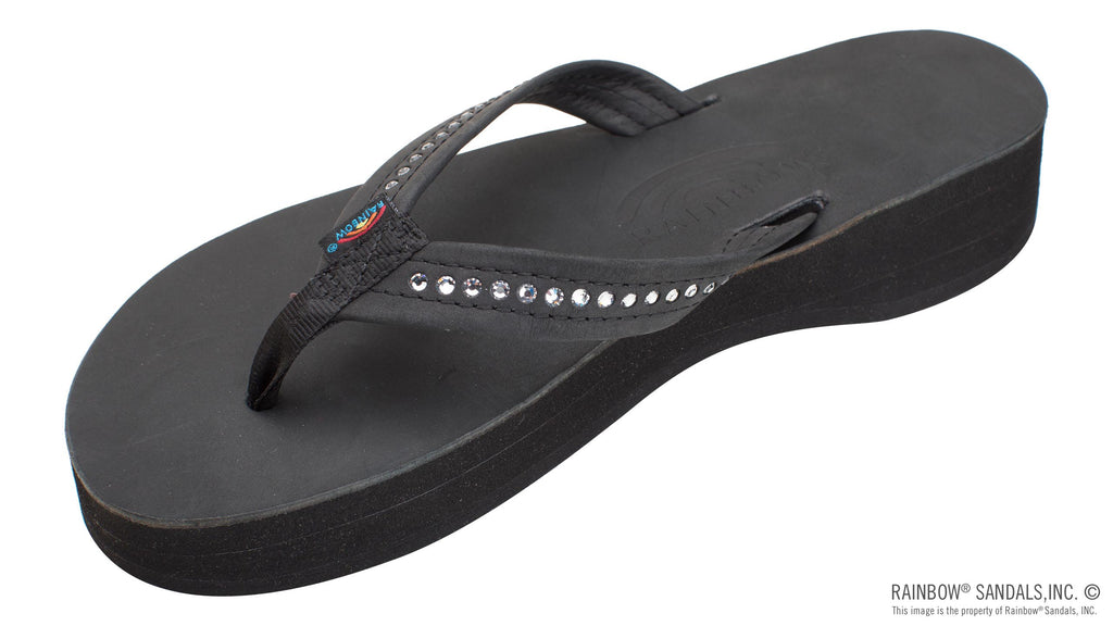 Four Layer Leather Wedge - 3/4" Strap with Crystals