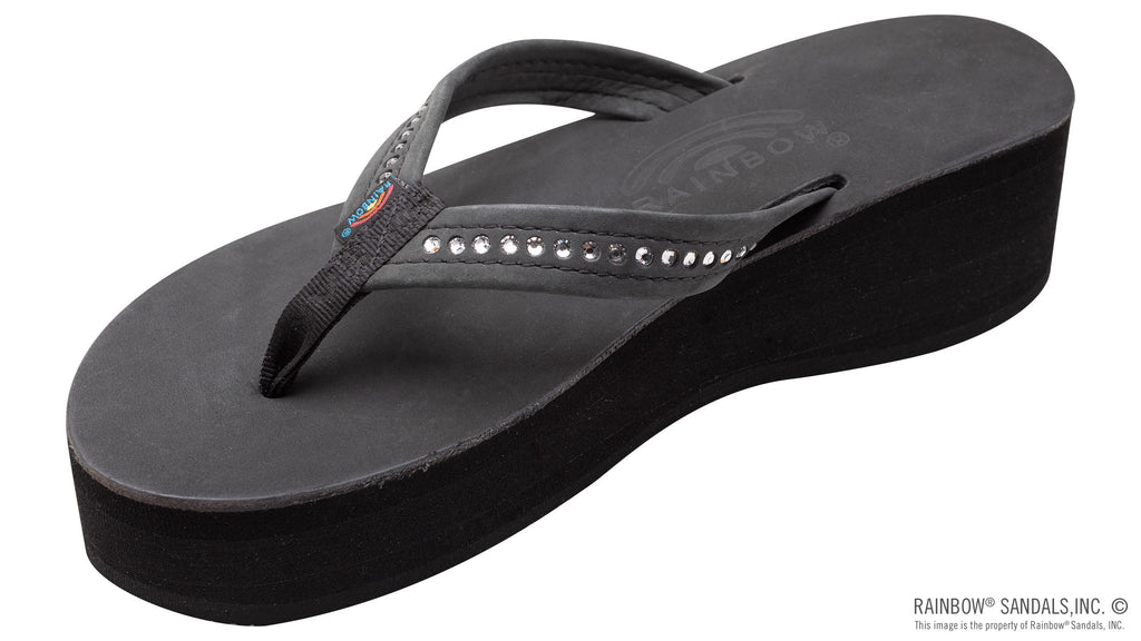 Six Layer Leather Wedge - 3/4" Strap with Crystals