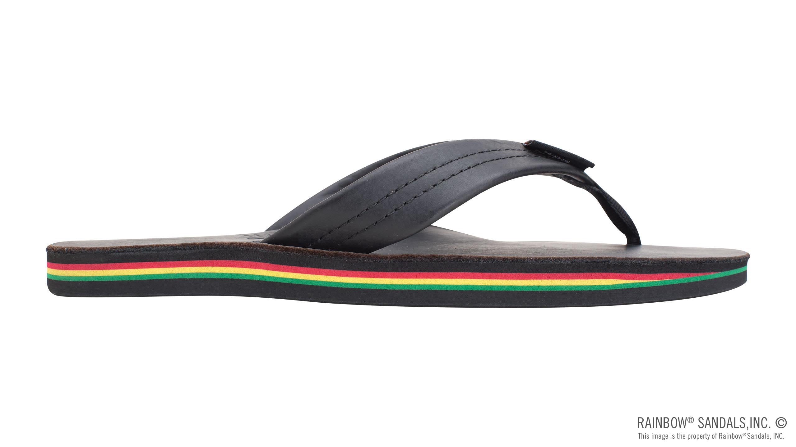 The Rastafarian - Single Layer Classic Black Leather with Rasta Mid Sole and 1" Strap